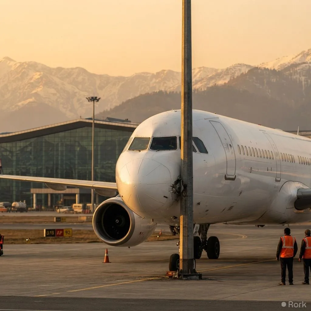 AI-generated illustration: IndiGo Airbus A321 Collides with Docking Pole While Parked at Srinagar Airport