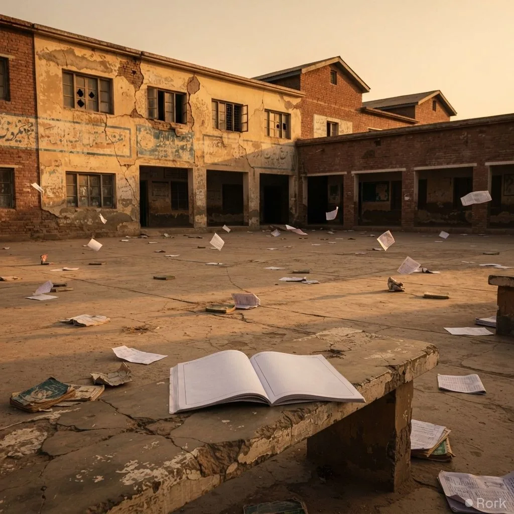 AI-generated illustration: Eighty‑one Rawalpindi government schools record 0% pass rate in 9th‑grade exams