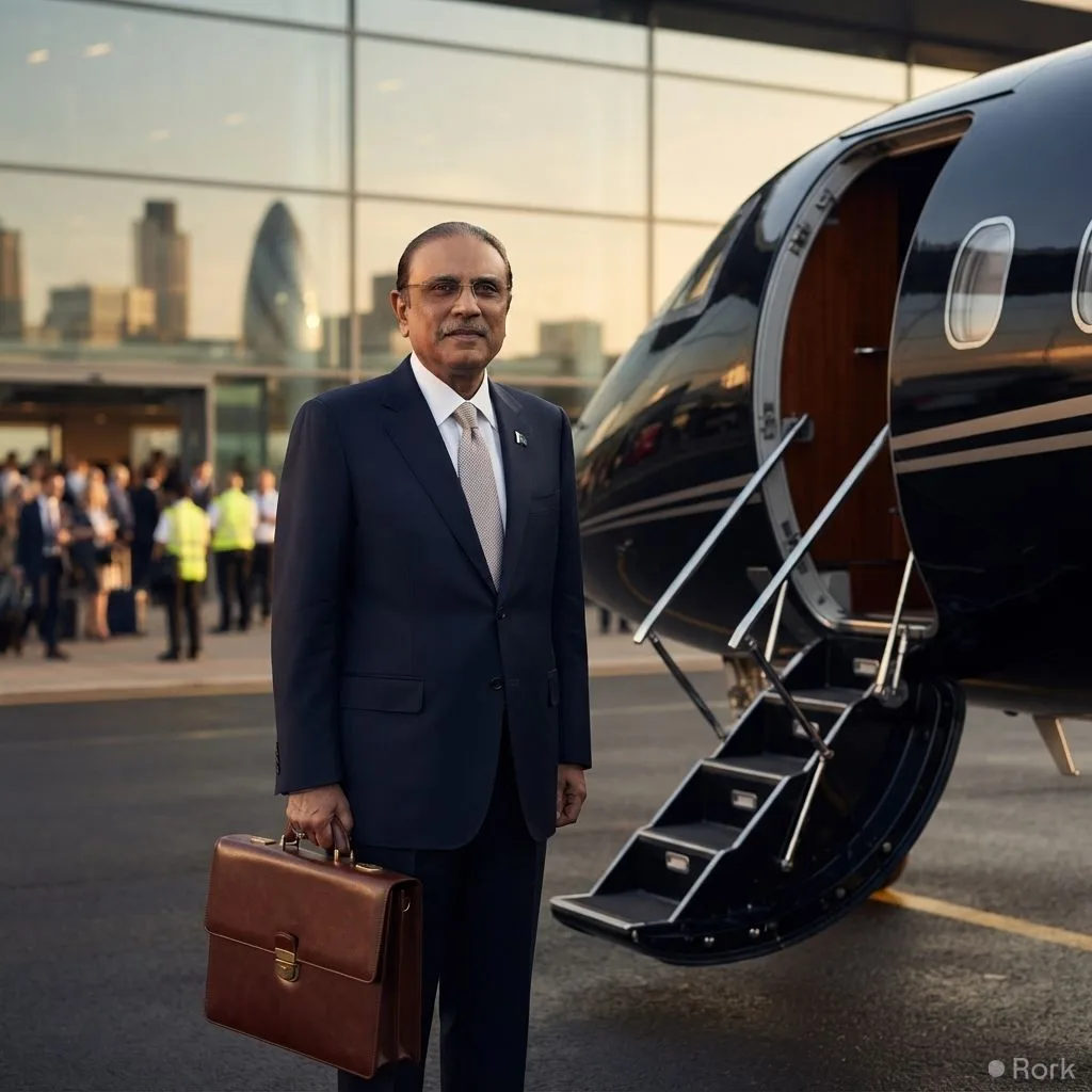 AI-generated illustration: President Asif Ali Zardari cuts London trip and returns to Pakistan on Sept 8 amid new provinces debate