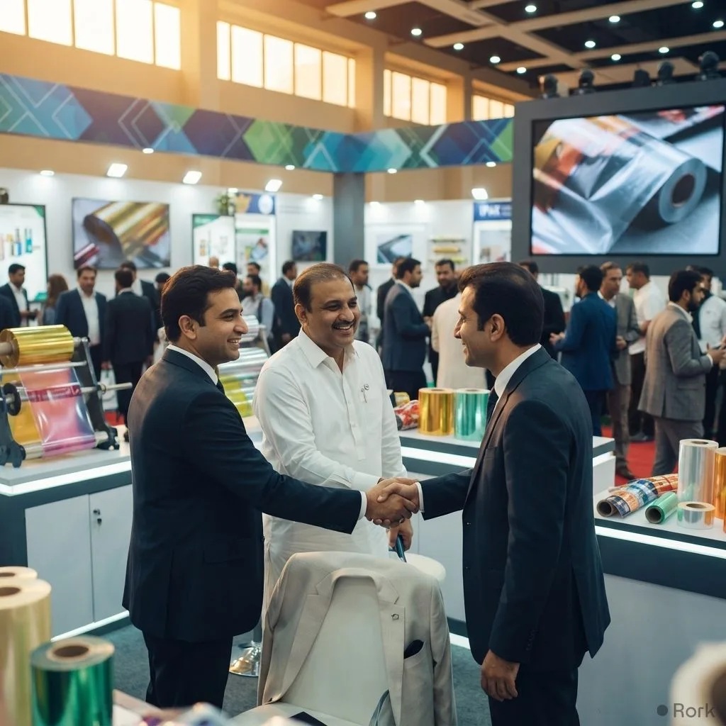 AI-generated illustration: International Packaging Films signs multiple agreements at 3P Pakistan, sparking global interest