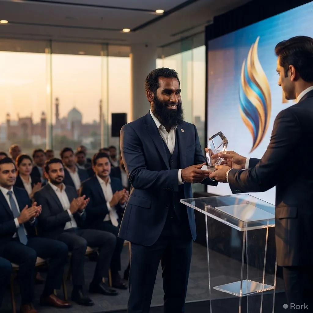 AI-generated illustration: Ali Ashfaq Wins Outstanding Excellence, Leadership & Innovation Award at KONNECTX Lahore 2026
