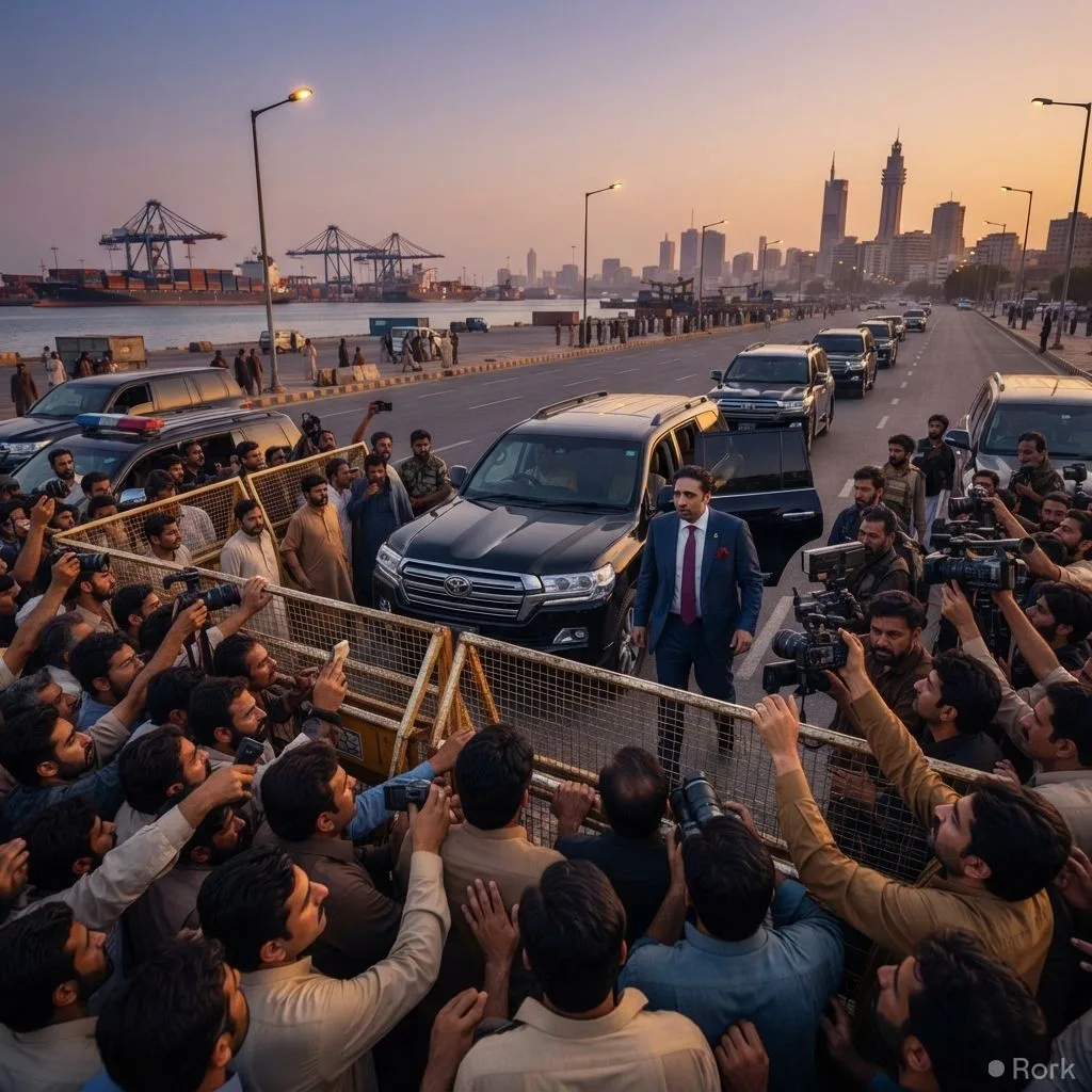AI-generated illustration: KP chief minister condemns Karachi roadblocks as Afridi lands, demanding answers from Bilawal ahead of PTI protest