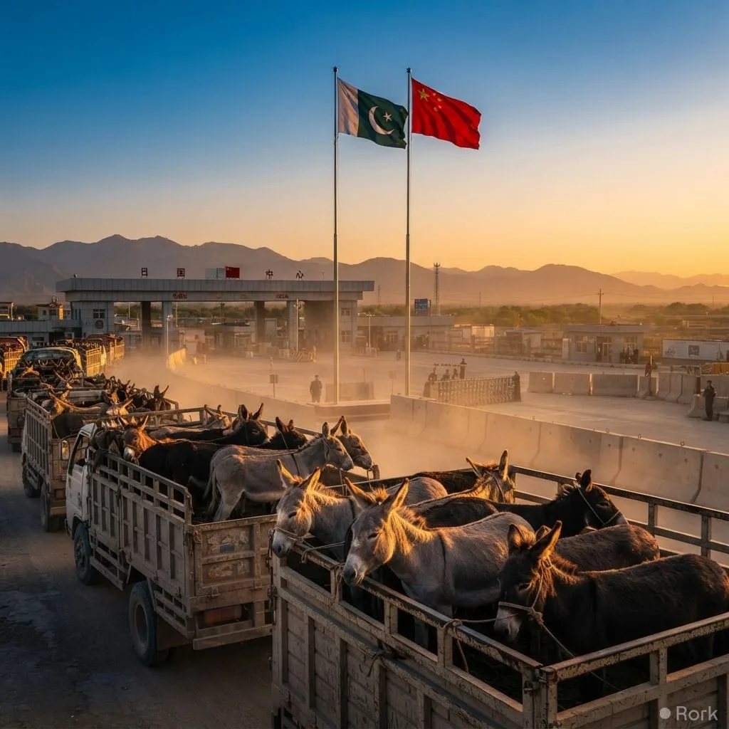 AI-generated illustration: Pakistan authorizes export of live donkeys to China, opening new trade avenue