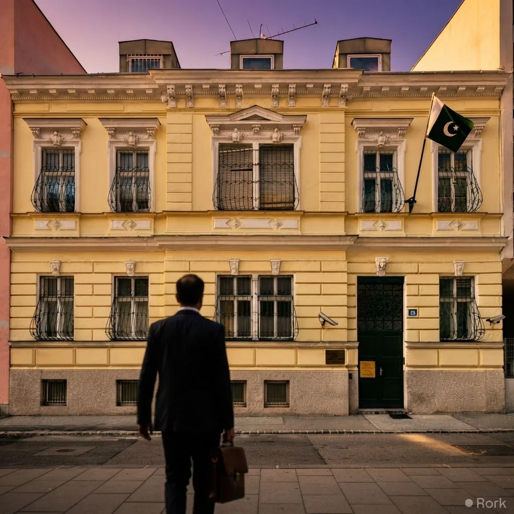 AI-generated illustration: Pakistan Embassy accountant flees to Canada after moving over €500,000 to his wife’s account