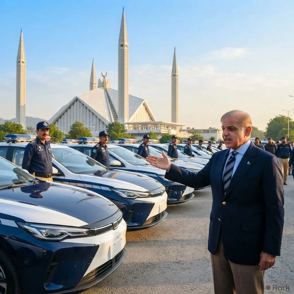AI-generated illustration: Prime Minister Shehbaz Sharif Hands Over 50 New Electric Vehicles to Islamabad Police for High‑Tech Surveillance