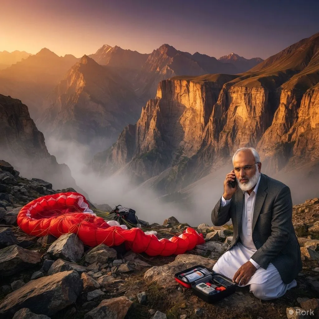 AI-generated illustration: 55-year-old paraglider Asif Mehmood goes missing during flight over Zaini Pass in Upper Chitral