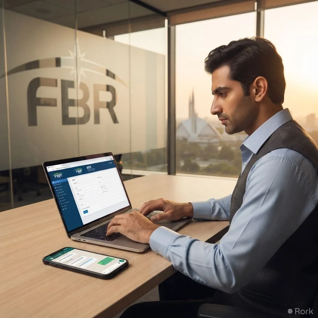 AI-generated illustration: FBR portal and SMS 9966 let Pakistanis verify filer status by CNIC online