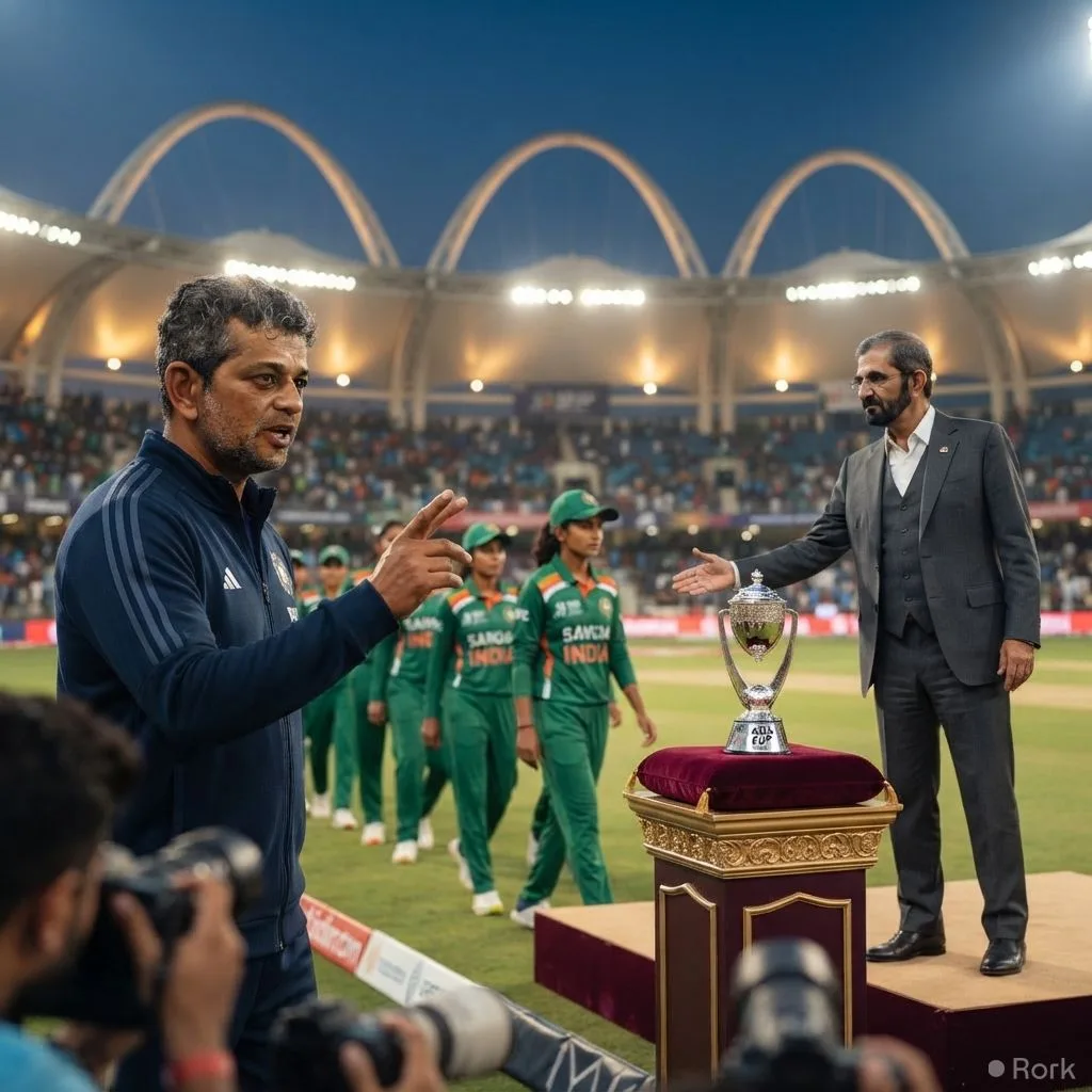 AI-generated illustration: India women's cricket coach says BCCI ordered team to refuse Asia Cup trophy from UAE chief Naqvi