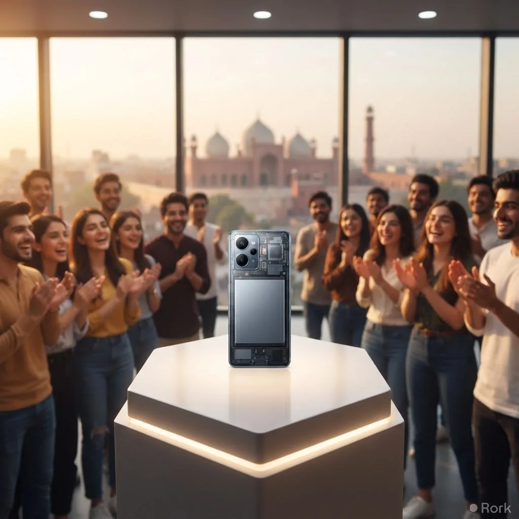 AI-generated illustration: realme launches C100 series in Pakistan featuring a massive 8000mAh battery for Gen Z users