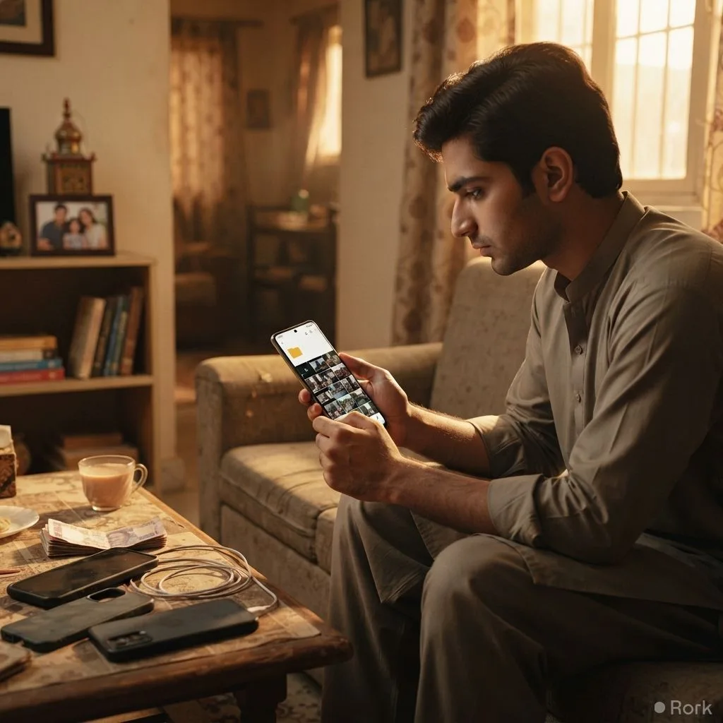 AI-generated illustration: More Pakistanis are downloading videos offline in 2026, with phones in Karachi, Lahore and Peshawar filling up with save