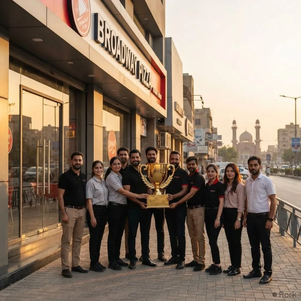 AI-generated illustration: Broadway Pizza wins Global Brand of the Year 2026 award in Riyadh