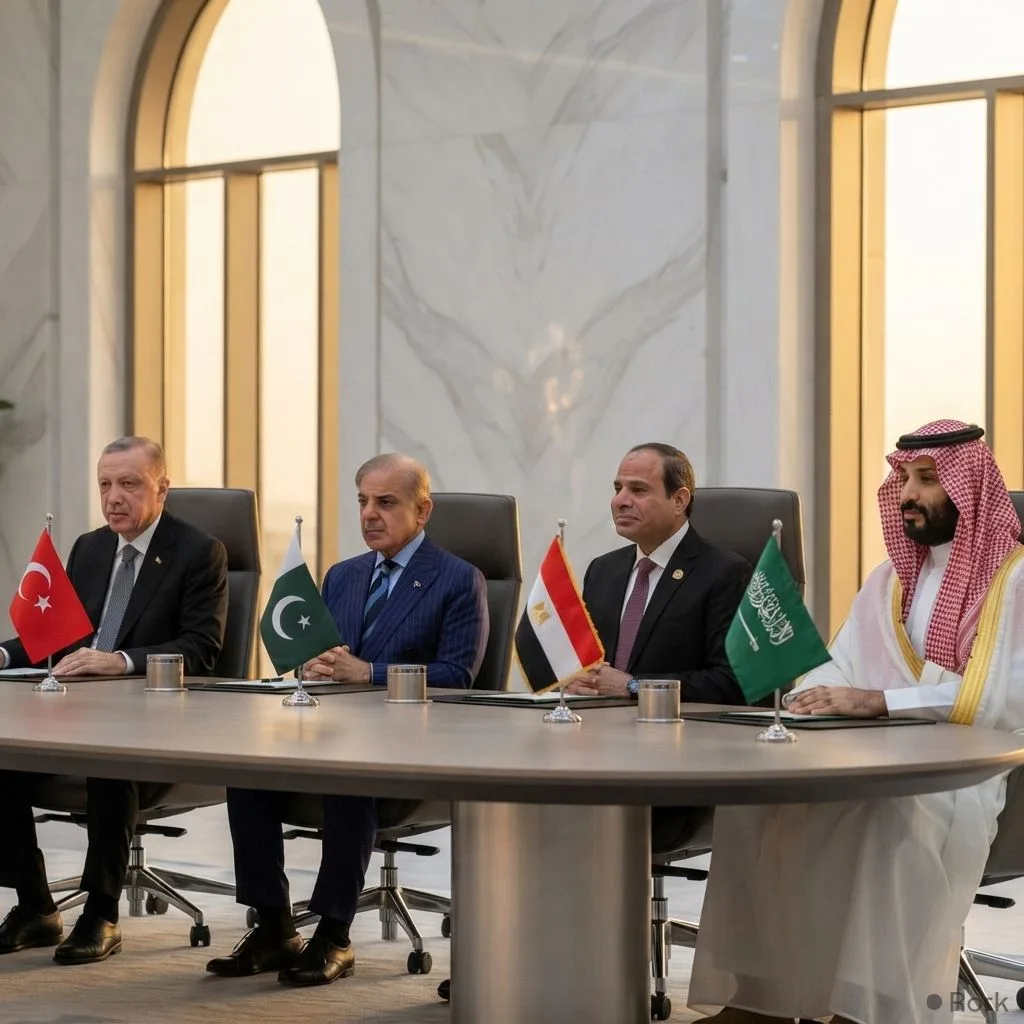 AI-generated illustration: Pakistan, Turkey and Egypt Back Saudi Arabia’s Right to Self‑Defence Under International Law