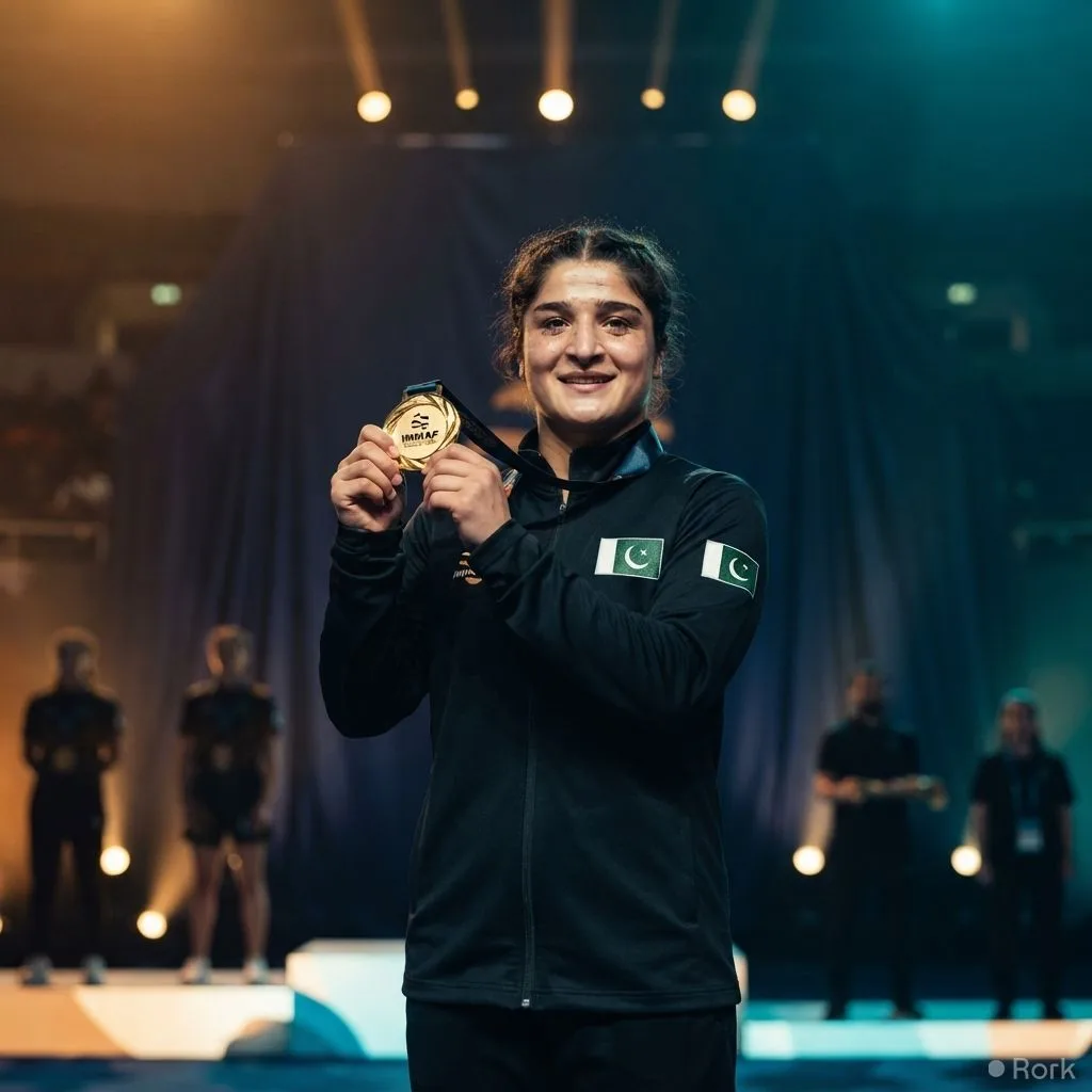 AI-generated illustration: Manesha Ali Secures Gold Medal for Pakistan at the IMMAF World Cup