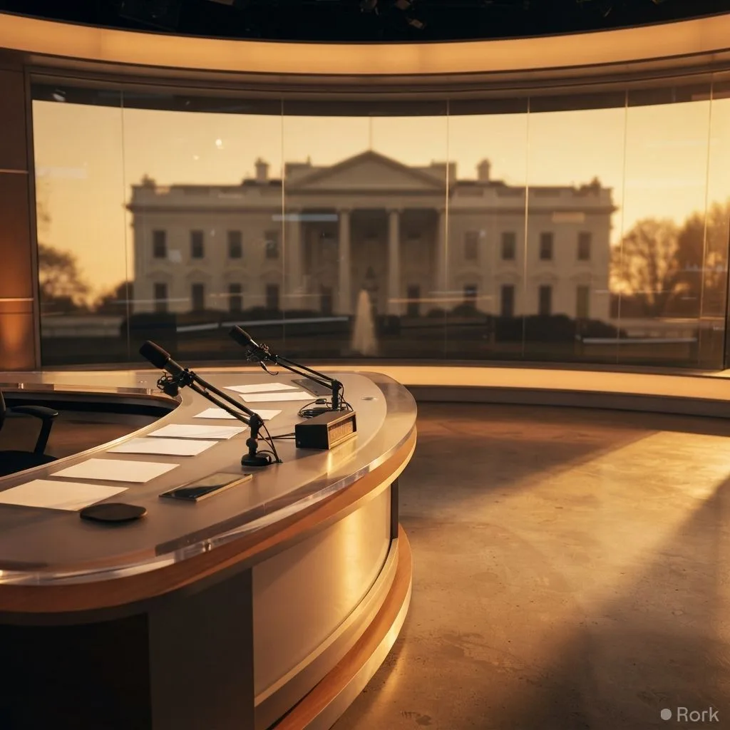 AI-generated illustration: Major U.S. TV Networks Suspend Shared White House Coverage of President Trump