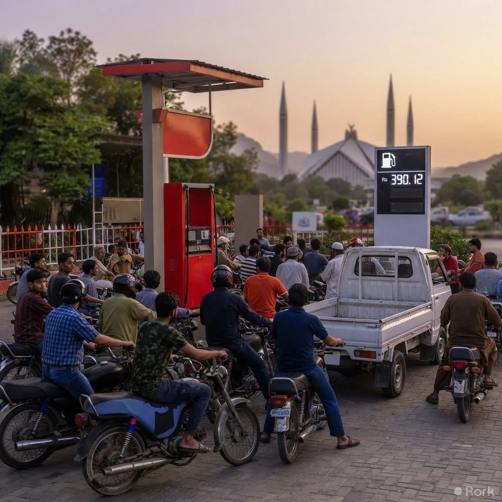 AI-generated illustration: Pakistan cuts petrol price by Rs 1.93 per litre to Rs 390.12, effective Sept 24