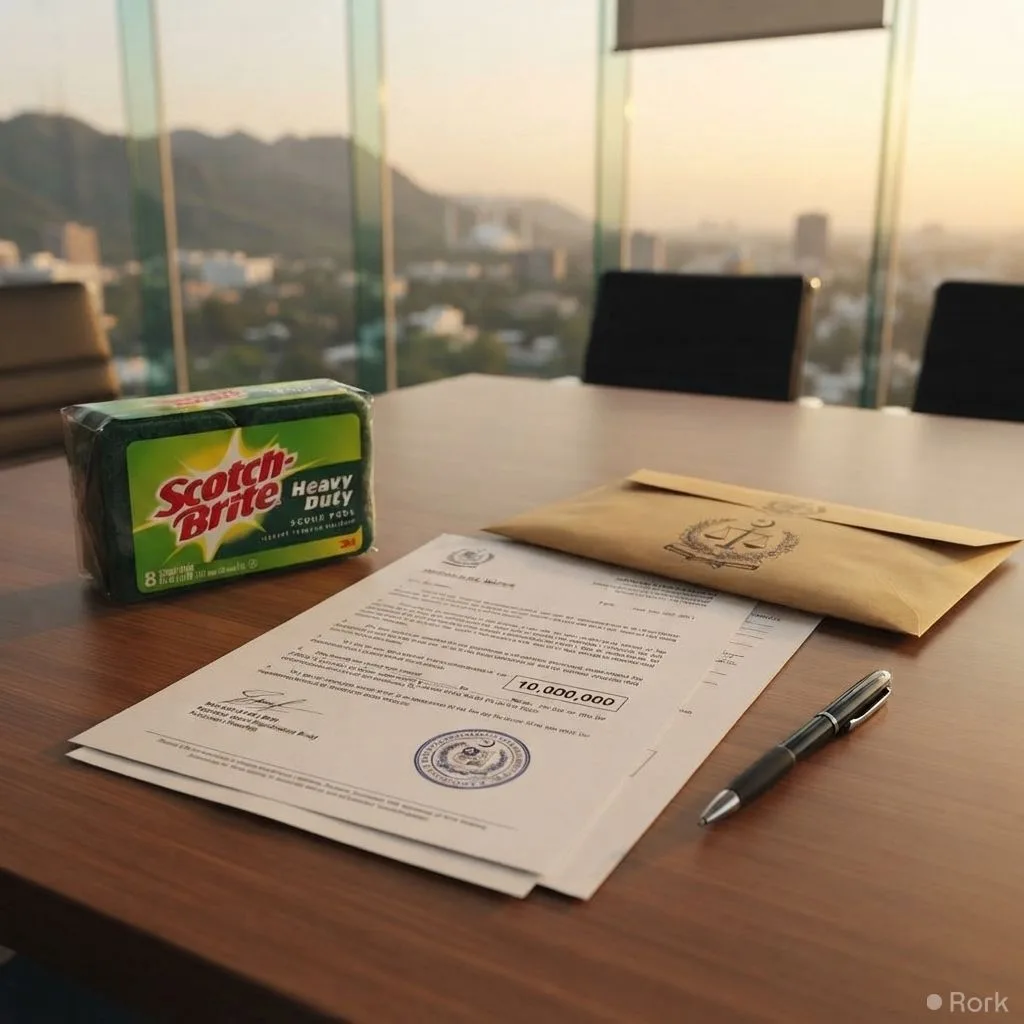 AI-generated illustration: Competition Commission of Pakistan fines 3M Pakistan Rs10 million for misleading Scotch‑Brite marketing