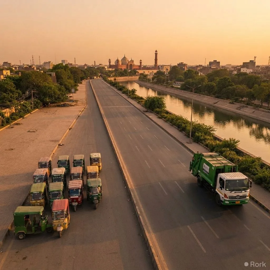 AI-generated illustration: Lahore Traffic Police propose banning Qingqi and loader rickshaws on Canal Road to ease congestion