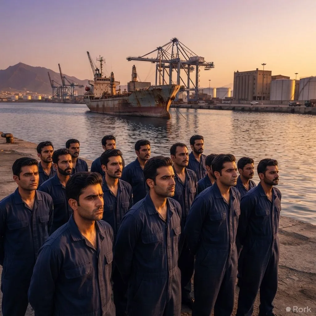 AI-generated illustration: Fourteen Pakistani seafarers stranded at Yemen's Aden port appeal to government for diplomatic rescue
