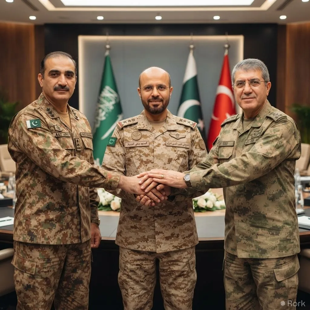 AI-generated illustration: Saudi, Pakistan and Turkey military chiefs pledge immediate enactment of Makkah defence pact commitments