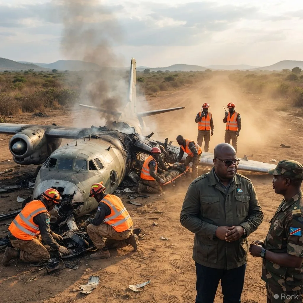 AI-generated illustration: Seventeen killed in DR Congo military plane crash, including High Military Court chief and army auditor general