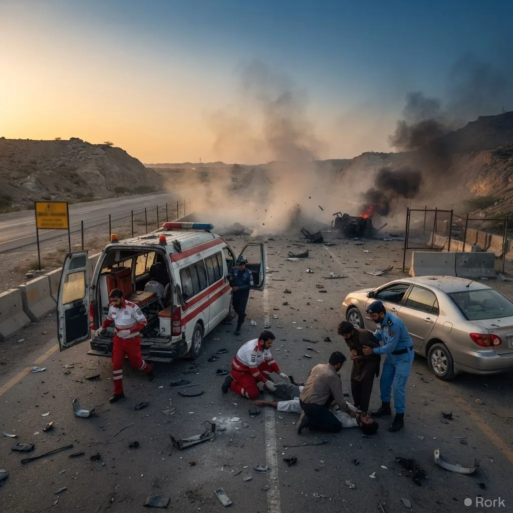 AI-generated illustration: 13 people killed, including two women, in suicide blast at anti‑smuggling post on DI Khan‑Quetta road