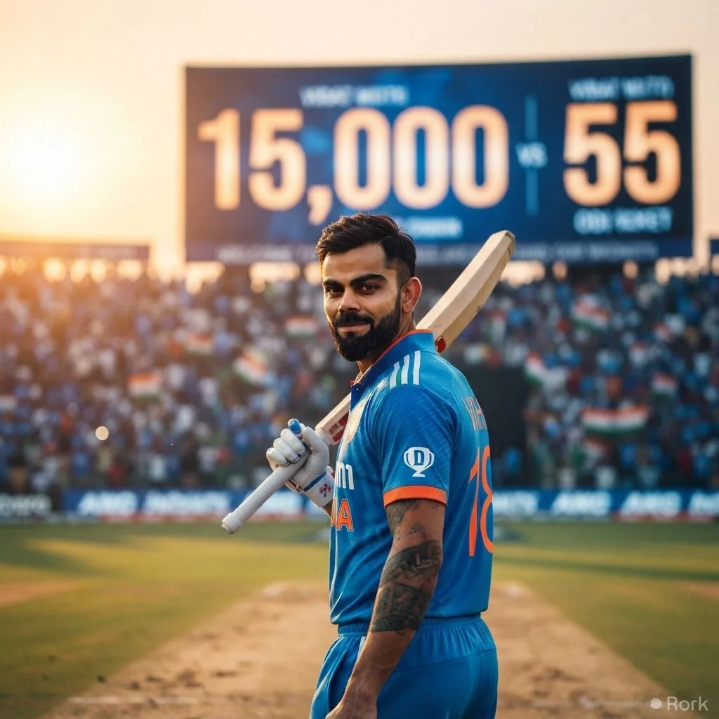 AI-generated illustration: Virat Kohli becomes second player ever to score 15,000 ODI runs, reaching 55 centuries