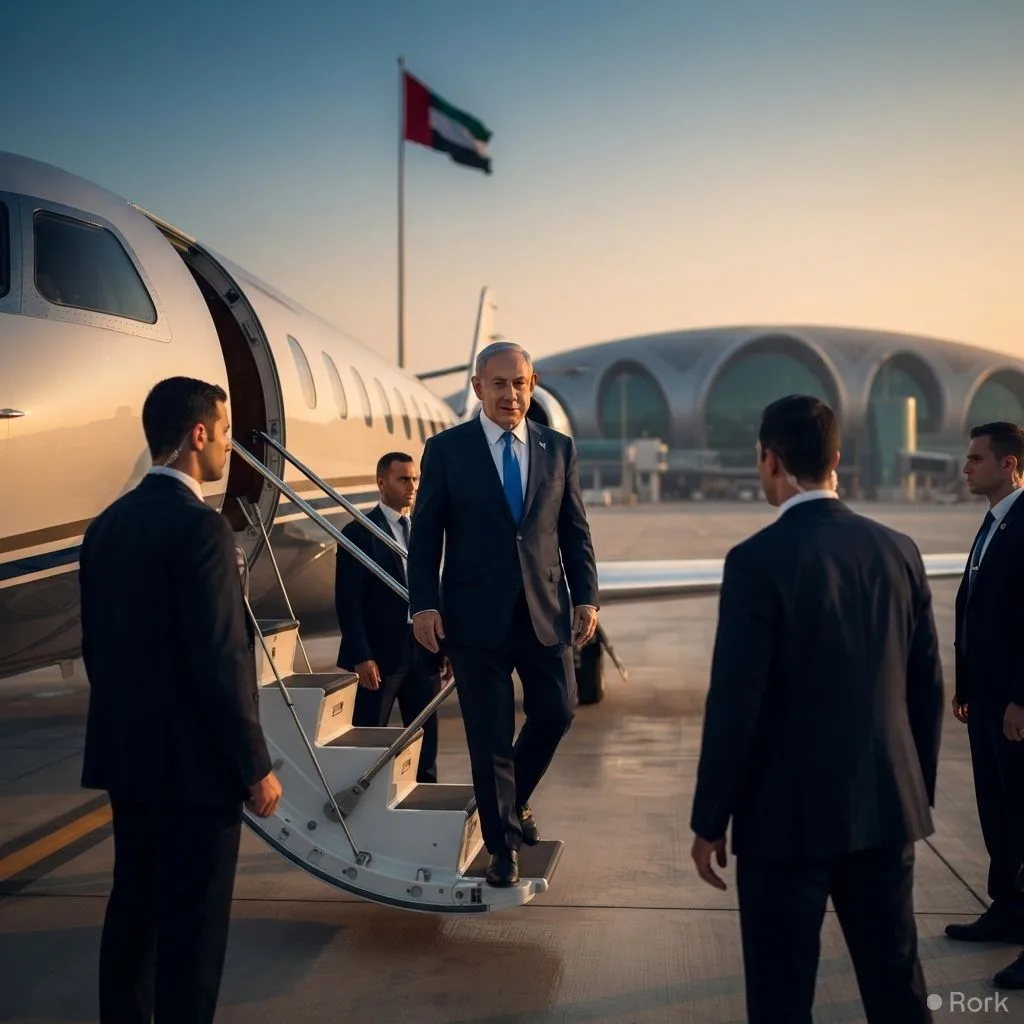AI-generated illustration: Israeli Prime Minister Netanyahu visits Abu Dhabi as Oct‑7 warning controversy resurfaces