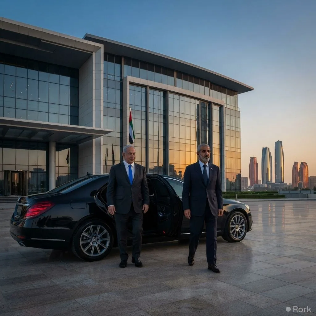 AI-generated illustration: Israeli Prime Minister Benjamin Netanyahu makes secret visit to Abu Dhabi, meets President Mohamed bin Zayed