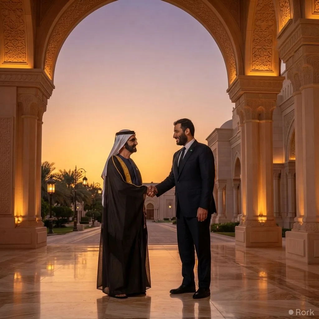 AI-generated illustration: Saudi Arabia invites UAE Vice President to Riyadh as Yemen tensions ease, signaling a Saudi‑UAE diplomatic thaw