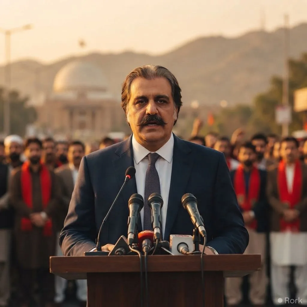 AI-generated illustration: Ali Amin Gandapur says PTI's Islamabad march delay weakened party momentum