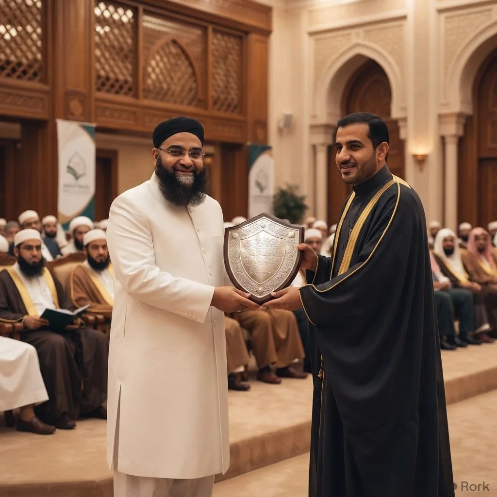 AI-generated illustration: Allama Tahir Ashrafi Receives Honorary Shield in Madinah for Services to Islam