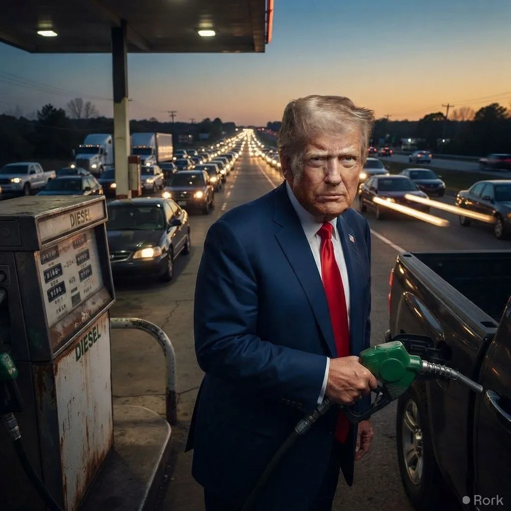 AI-generated illustration: Trump admits he failed to sell his economic record as Iran war pushes US diesel to $6.53 per gallon