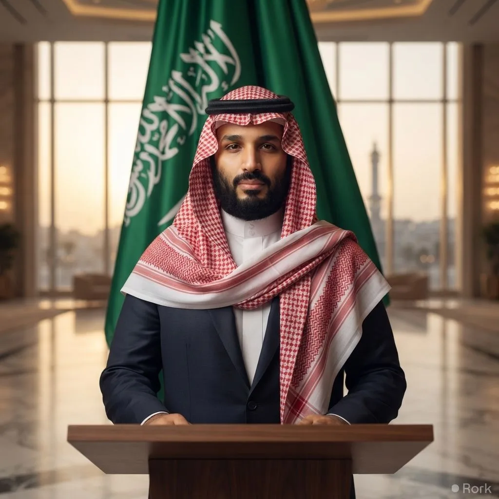 AI-generated illustration: Crown Prince Mohammed bin Salman vows decisive response to any threat and backs Makkah pact for regional security