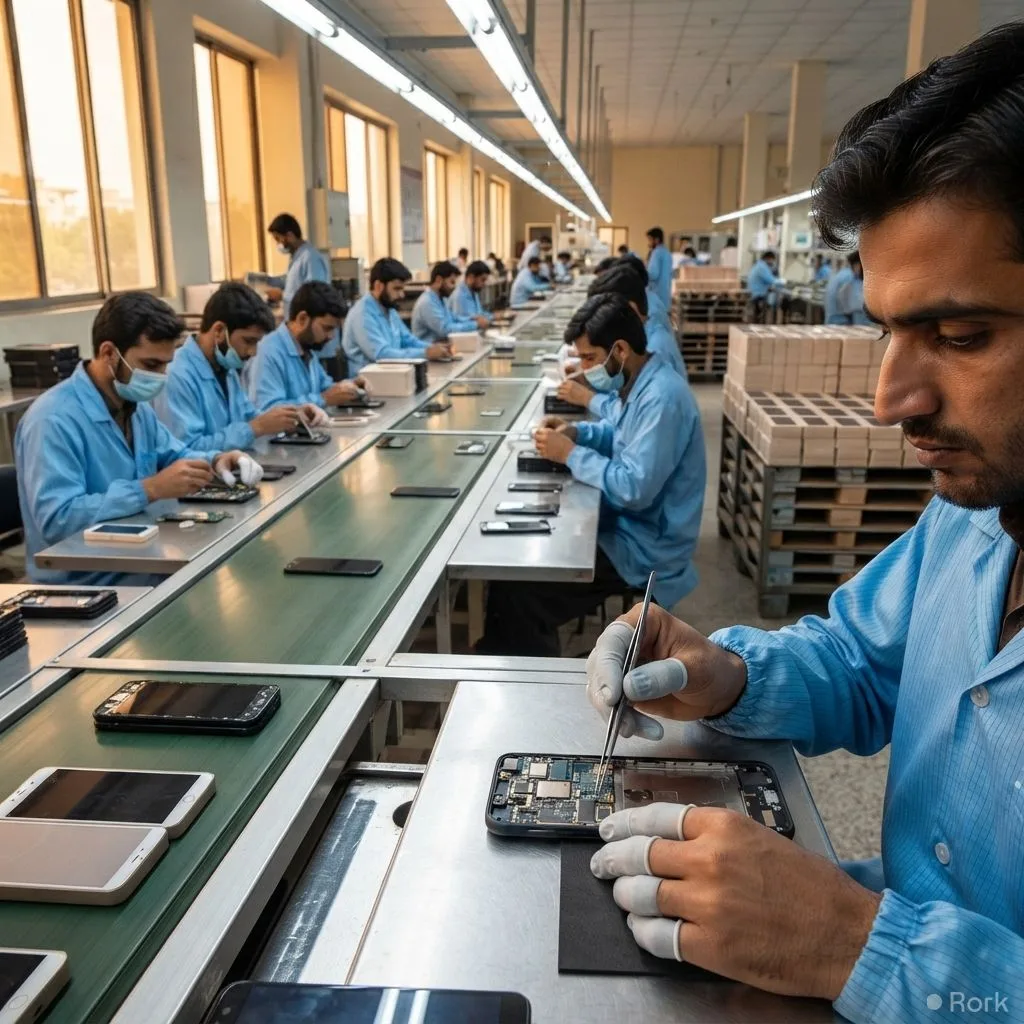 AI-generated illustration: Pakistan Assembles 18.66 Million Mobile Phones in First Eight Months of 2026