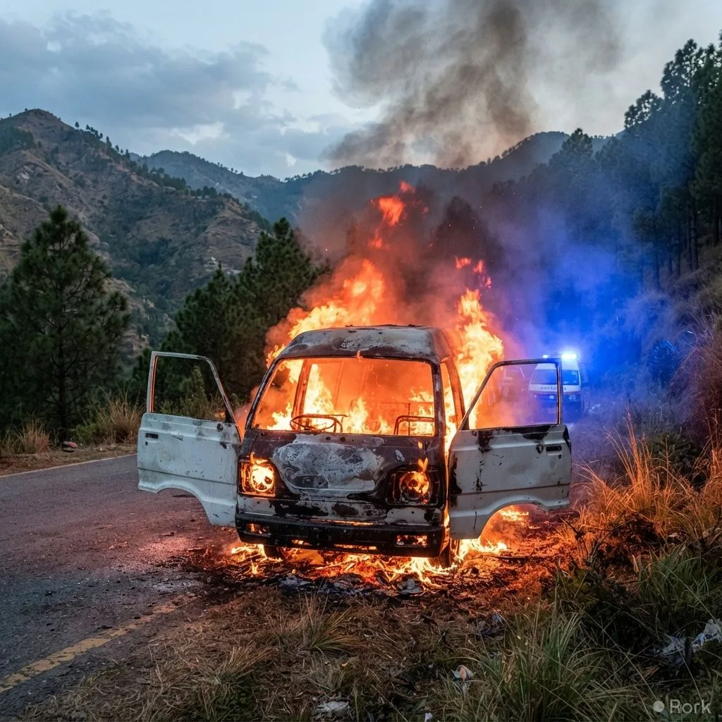 AI-generated illustration: 14‑year‑old Ayesha dies after rescuing classmates from a burning school van in Murree