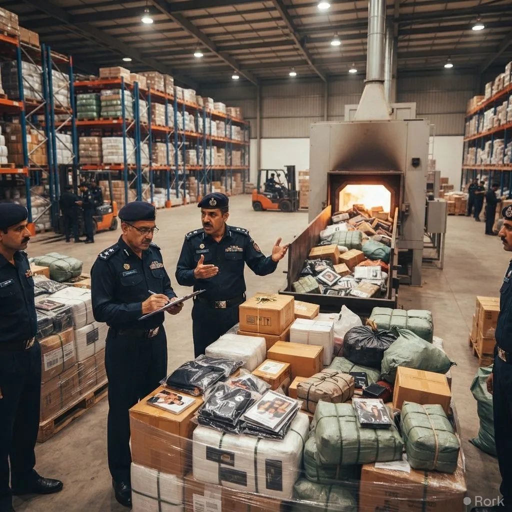 AI-generated illustration: Pakistan Customs destroys counterfeit goods valued at Rs 315 million in nationwide raids