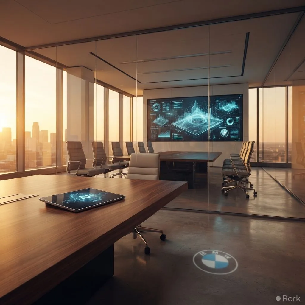 AI-generated illustration: BMW plans to cut 8,000 management jobs by next year as it expands AI across operations