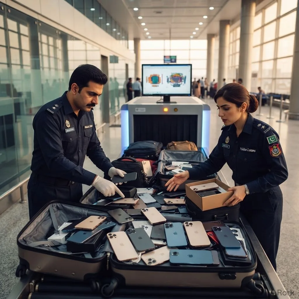 AI-generated illustration: Pakistan Customs Seizes Rs 6 Million Worth of Phones from US Passenger at Karachi Airport
