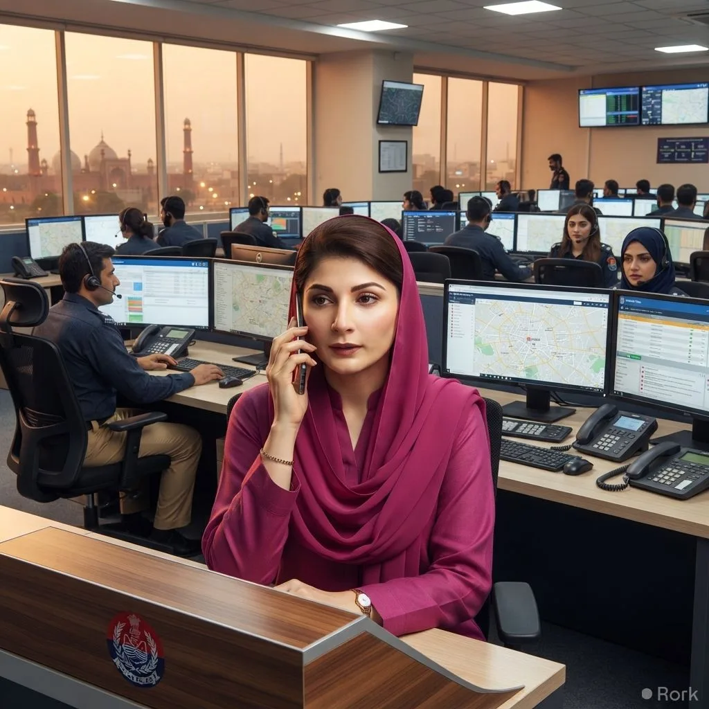 AI-generated illustration: Punjab CM Maryam Nawaz Calls Police 15 Helpline to Test Emergency Response Time