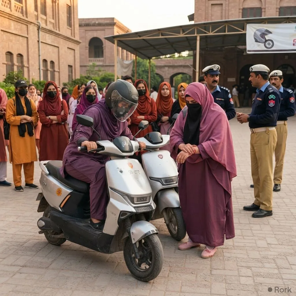 AI-generated illustration: Female students sustain minor injuries after scooters collide at Faisalabad road‑safety rally