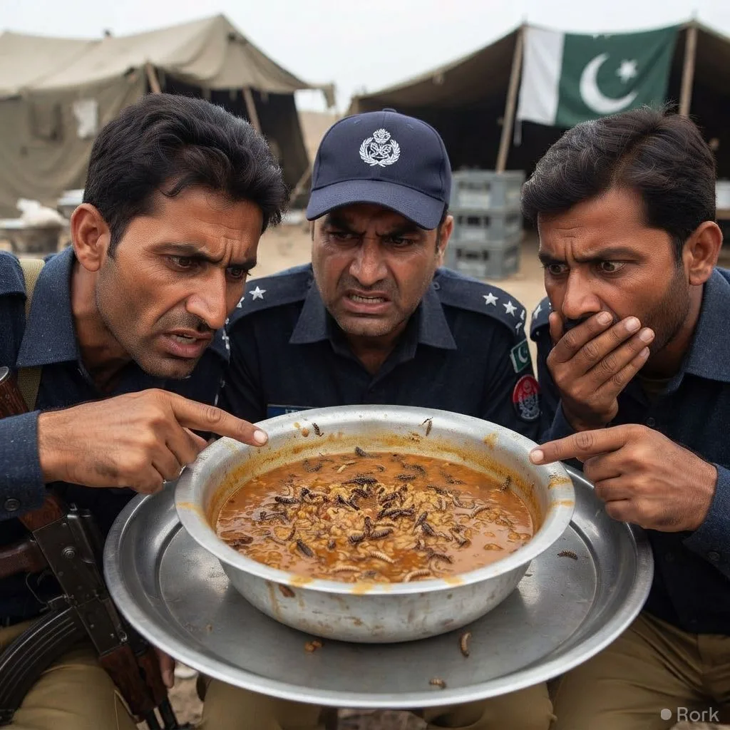 AI-generated illustration: Punjab Police on PTI Long March Served Meals Containing Visible Insects and Worms