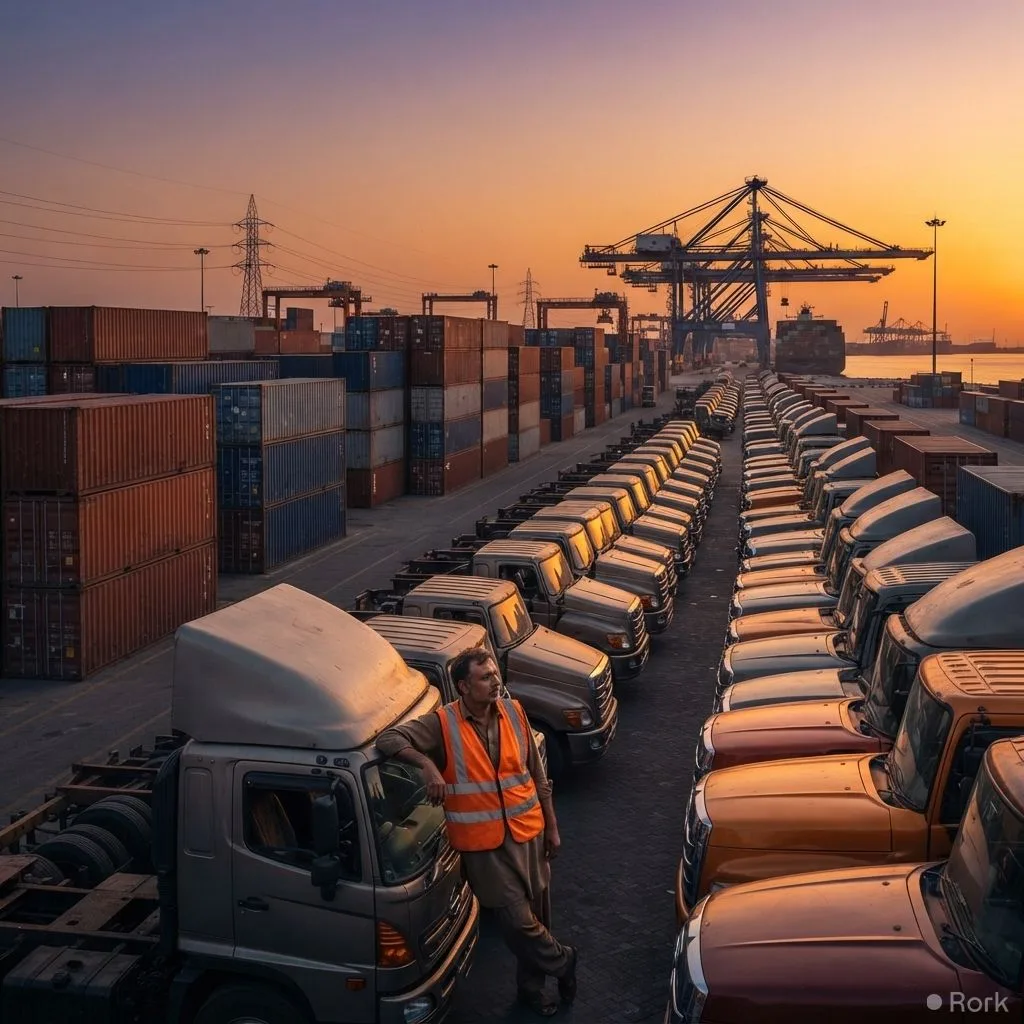 AI-generated illustration: Over 2,000 trucks seized ahead of Islamabad protest, prompting drivers to shun Punjab routes