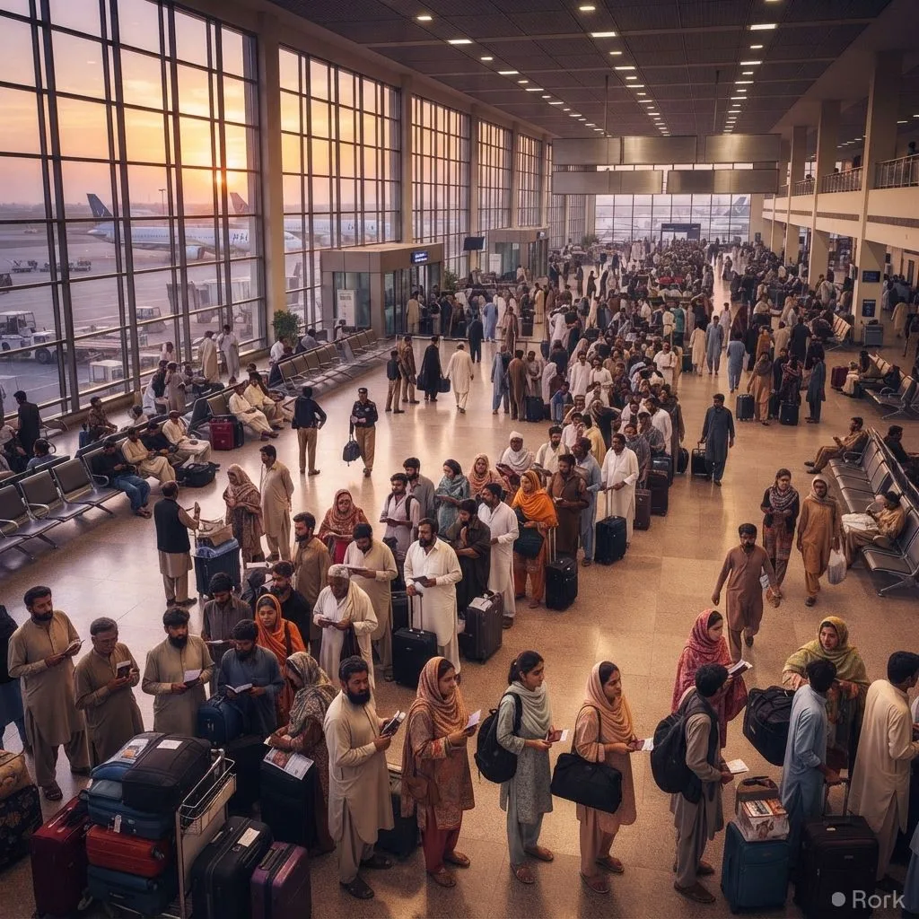AI-generated illustration: 66,000 Pakistanis Departed Abroad for Work in July‑August 2026