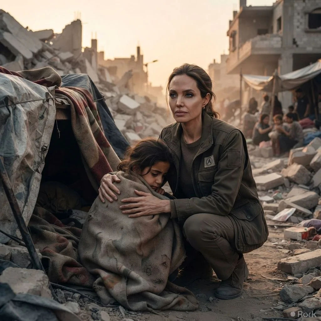 AI-generated illustration: Angelina Jolie Says 94% of Gaza Residents Need Shelter Before Winter, Urges Immediate Aid