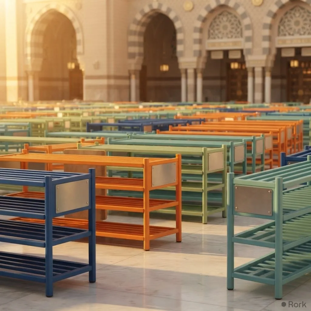AI-generated illustration: Masjid an‑Nabawi Introduces Alphanumeric Shoe Rack System to Streamline Visitor Footwear Management