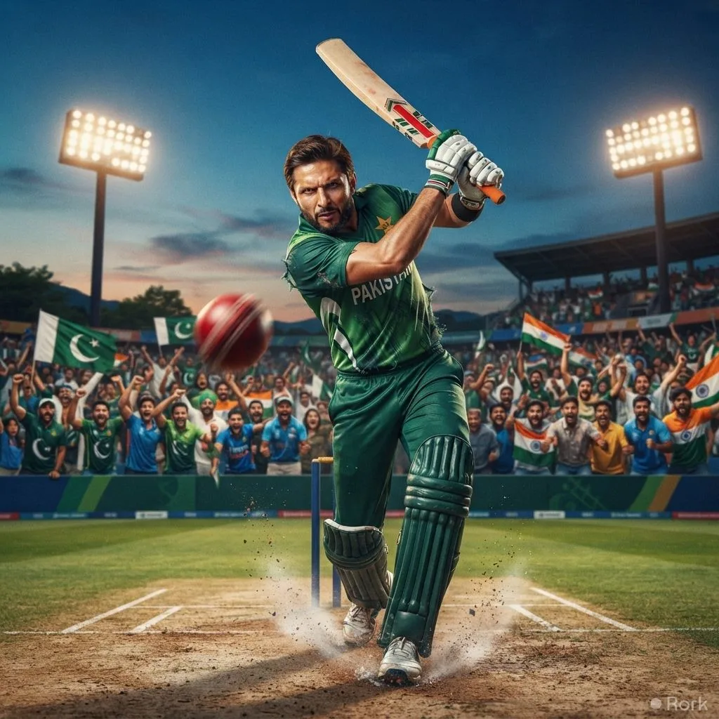 AI-generated illustration: Shahid Afridi Hails Hasan Nawaz’s 96‑Run Knock Against India as Gold‑Medal Worthy