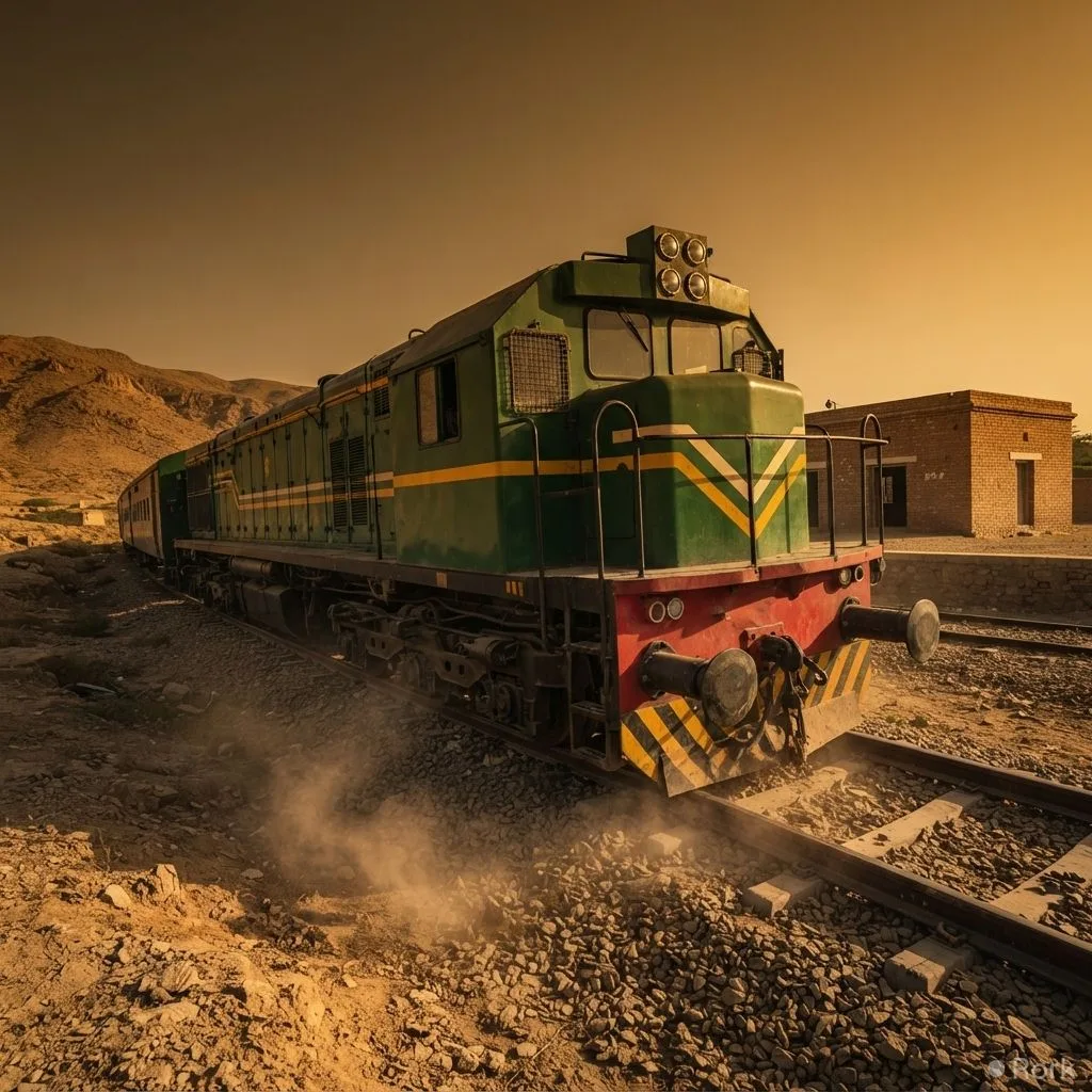 AI-generated illustration: Jinnah People’s Train engine derails near Kuchlak Station just days after inauguration