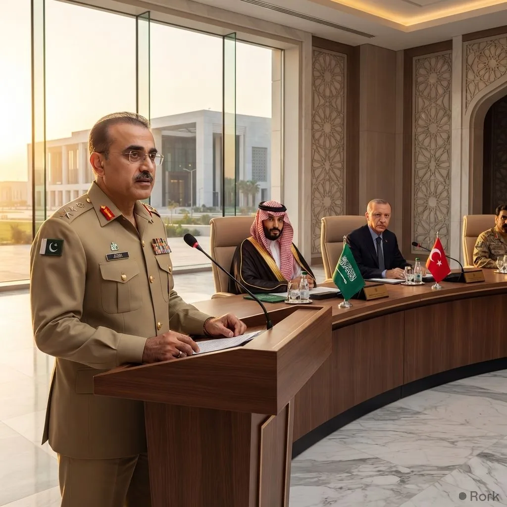 AI-generated illustration: Pakistan's Gen. Asif Ghafoor appointed first Secretary‑General of the Makkah Alliance amid heightened regional threats