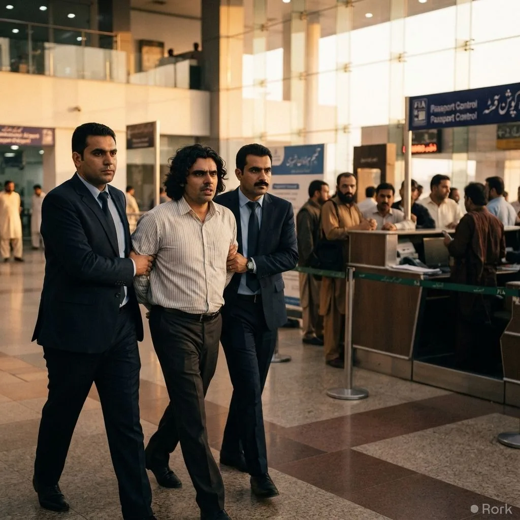 AI-generated illustration: FIA arrests former bank branch manager Imran Sajid at Lahore airport for Rs 10 million fraud