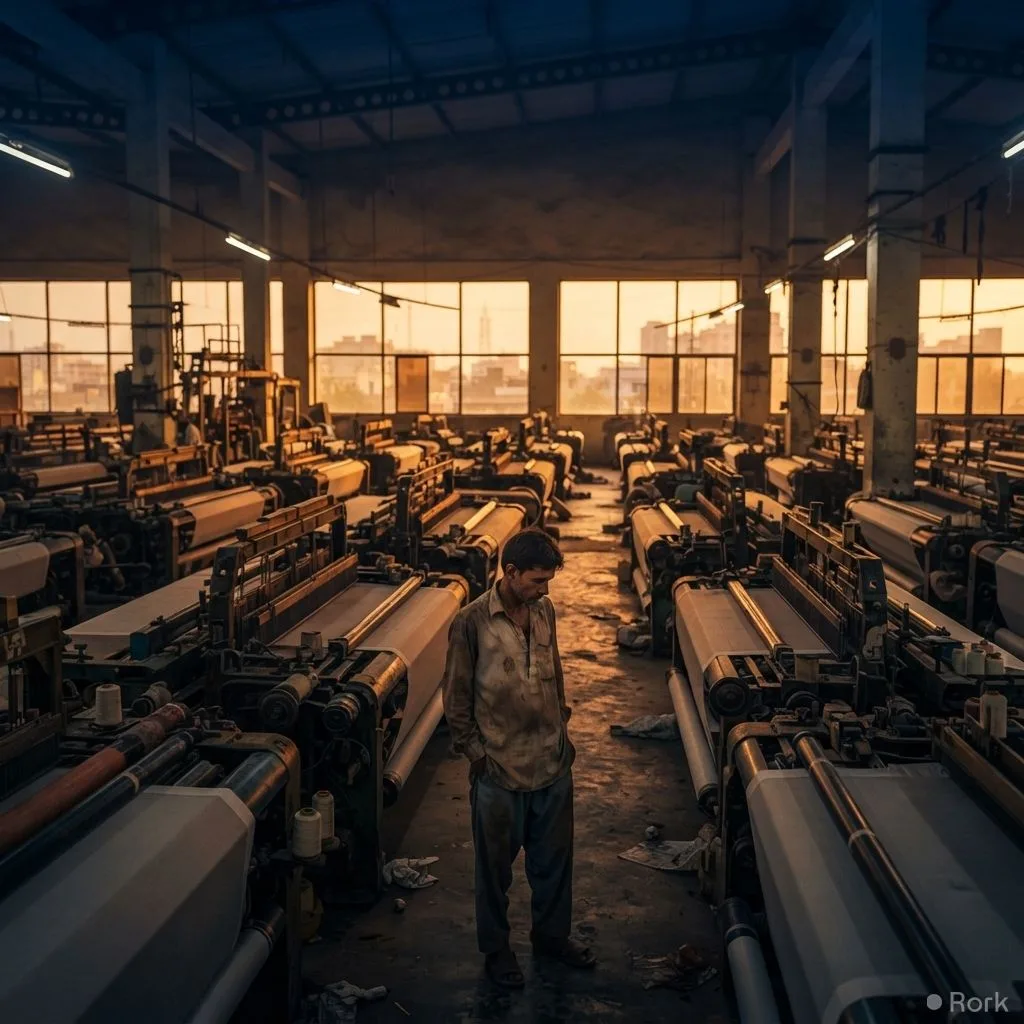 AI-generated illustration: 40% of Faisalabad power looms shut, causing over 100,000 job losses